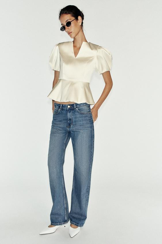 SATIN PUFF SLEEVE TOP | Zara UK