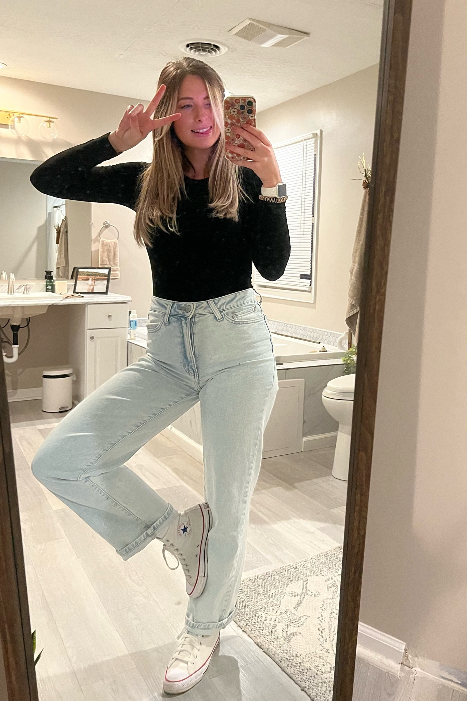 Fall Looks for the edgy mamas 
Black body suit that shapes your body beautifully & of course a pair of chucks because why not.
Wearing a small & a 6 in jeans
5”7 145lbs 

#LTKbeauty #LTKfindsunder100 #LTKHalloween