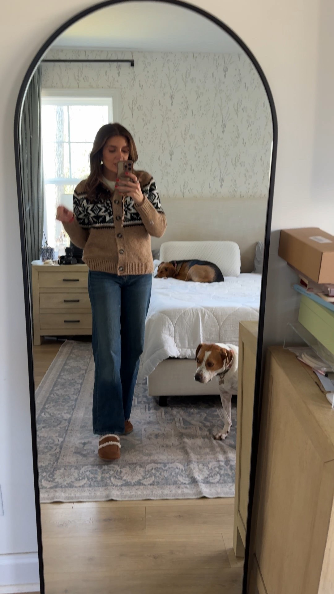 Outfit of the day for wrapping presents and after school dance classes! Small in the fair isle sweater, size 2 regular in jeans (size down in between). Mules fit tts. Jeans 40% off + extra 20% off $100+! 

#LTKSaleAlert #LTKOver40 #LTKFindsUnder50