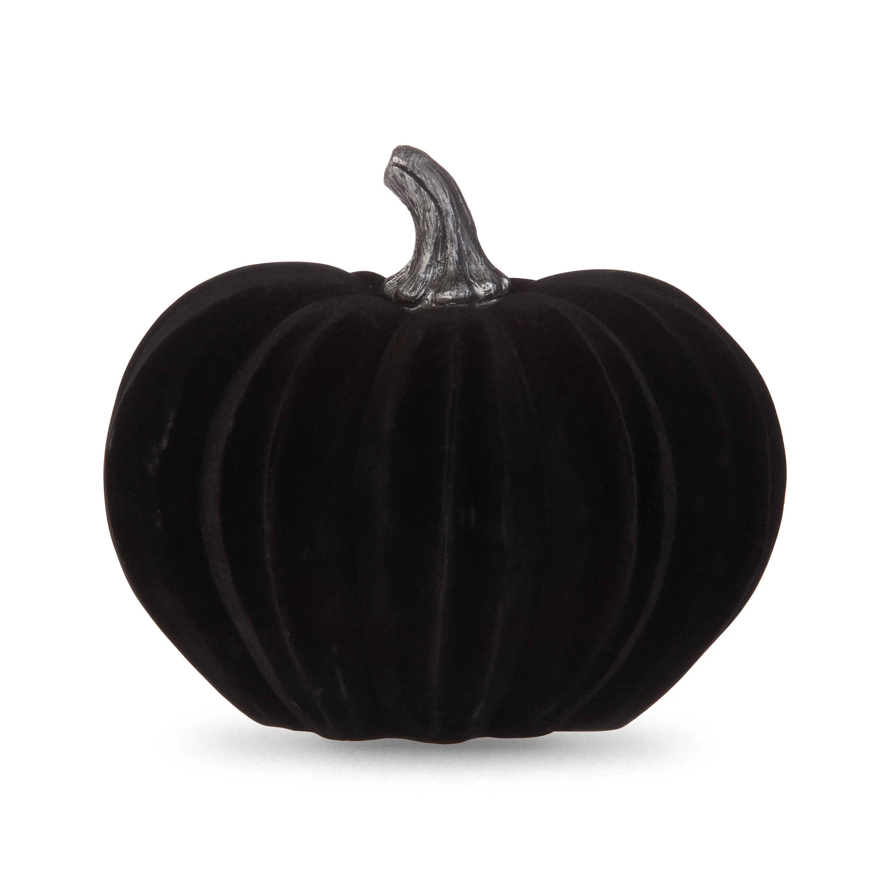 Way To Celebrate Halloween Black Resin Felt Textured Pumpkin Decoration, 7.5” - Walmart.com | Walmart (US)