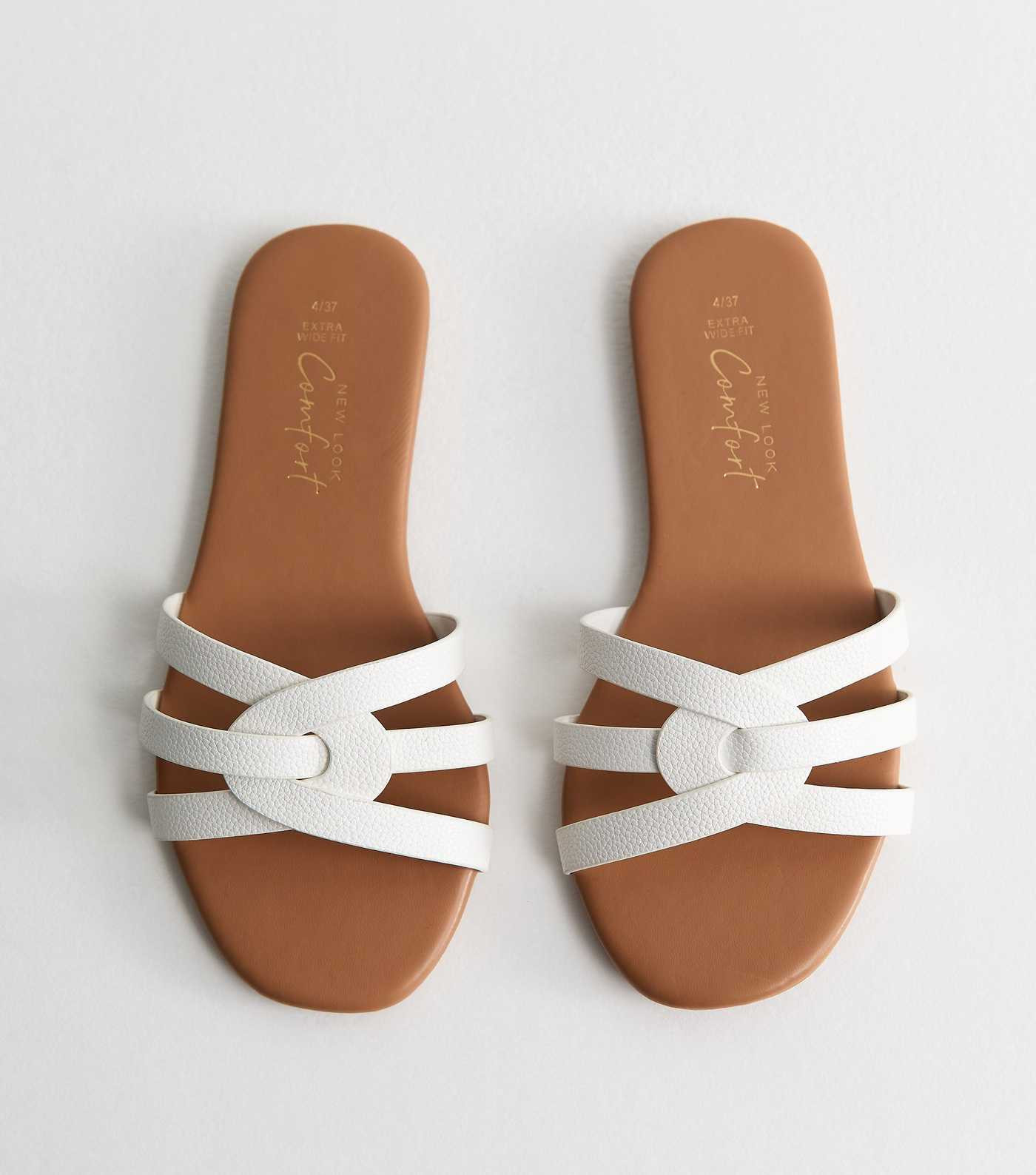Extra Wide Fit White Faux Leather Interwoven Flat Mule Sandals | New Look | New Look (UK)