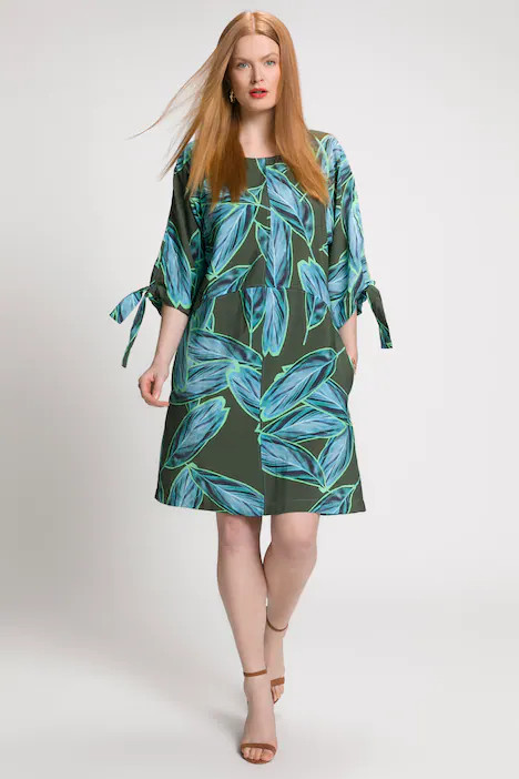 Vibrant Leaves Tie Sleeve Dress | More Dresses | Dresses | Ulla Popken - US & CA