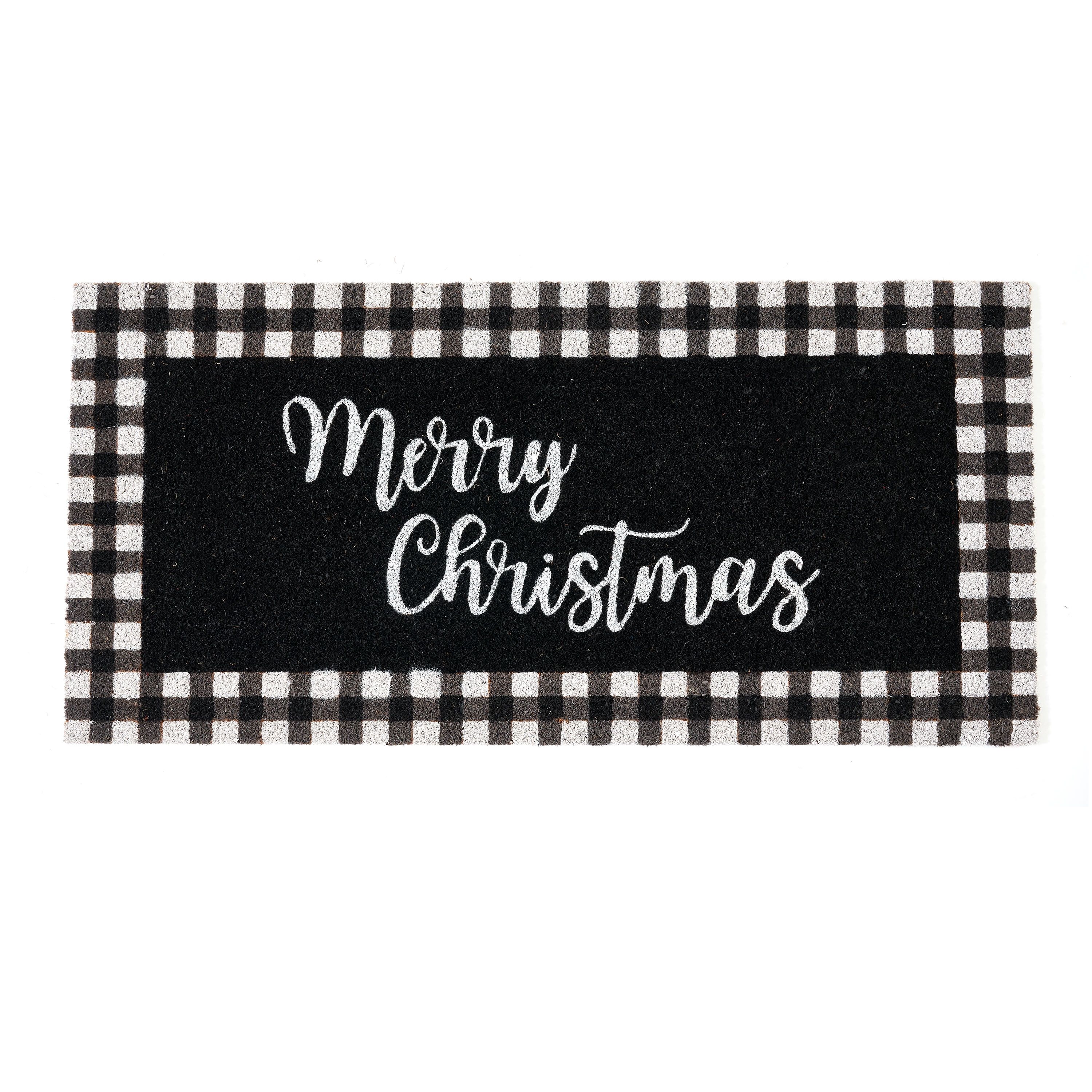 Mainstays Holiday Indoor and Outdoor Merry Christmas Black and White Plaid Door Mat, 18” x 30... | Walmart (US)