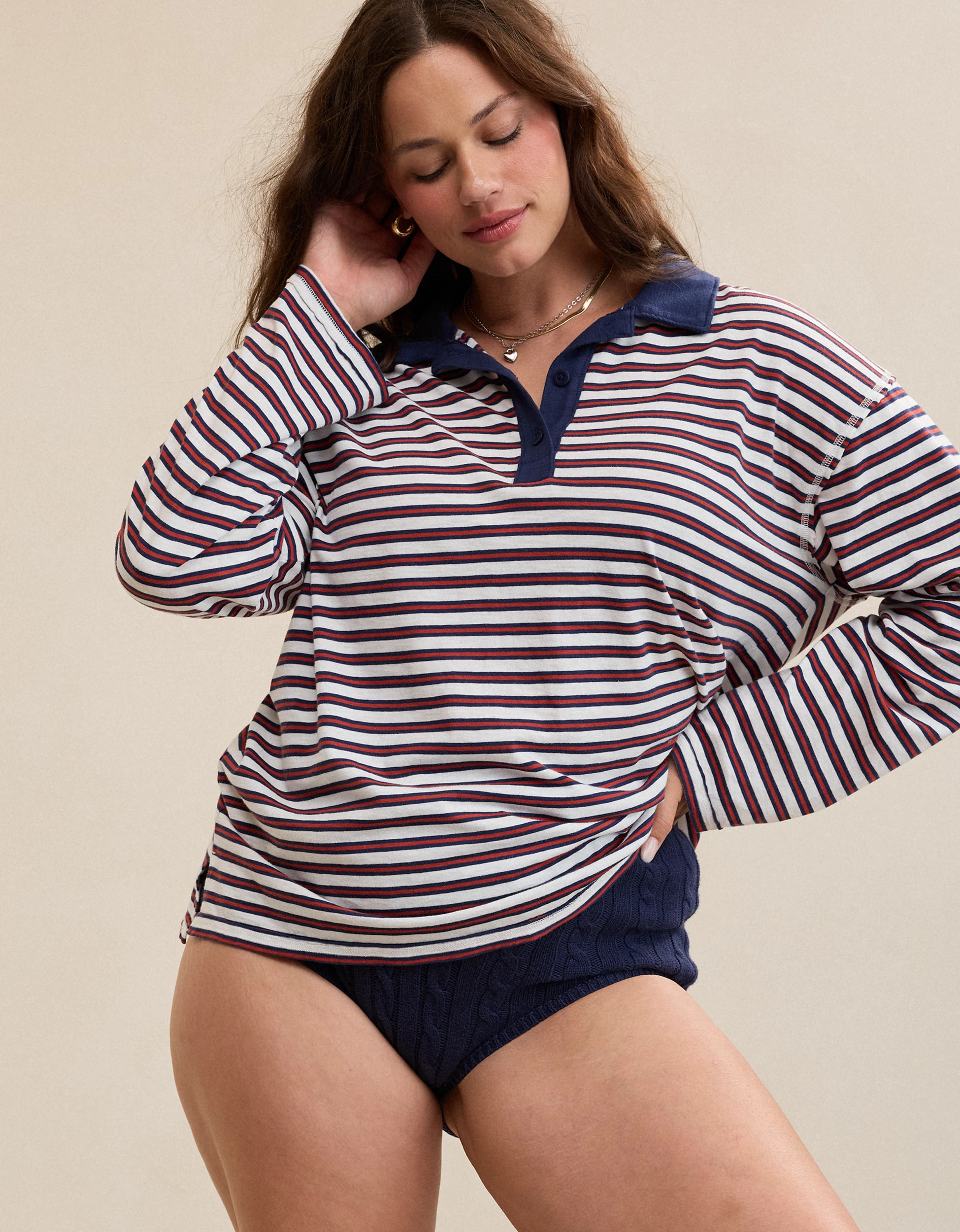 Aerie Cozy Polo Boyfriend T-Shirt | Aerie