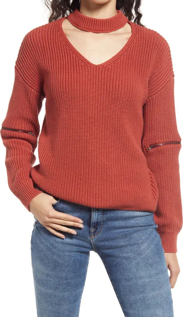 Zip Sleeve Mock Neck Cotton SweaterVICI COLLECTION | Nordstrom