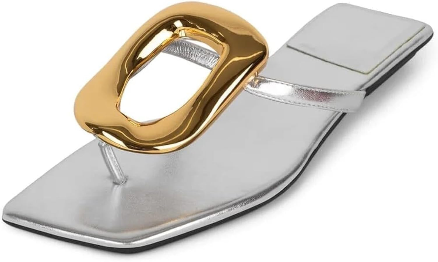 Flip-Flops for Women Thong Sandals Flat Black Slip on Slides Leather Beach Comfort Open Square To... | Amazon (US)