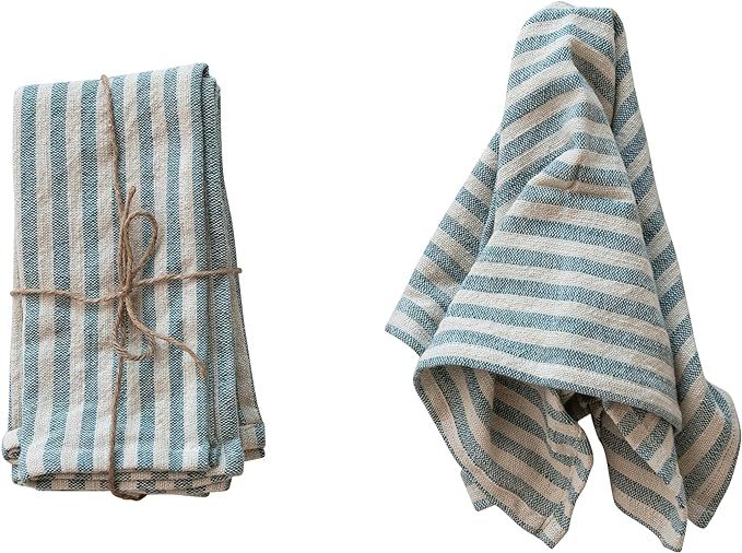 Creative Co-Op Striped Cotton Napkins with Ruffle, Blue and Natural, Set of 4 | Amazon (US)