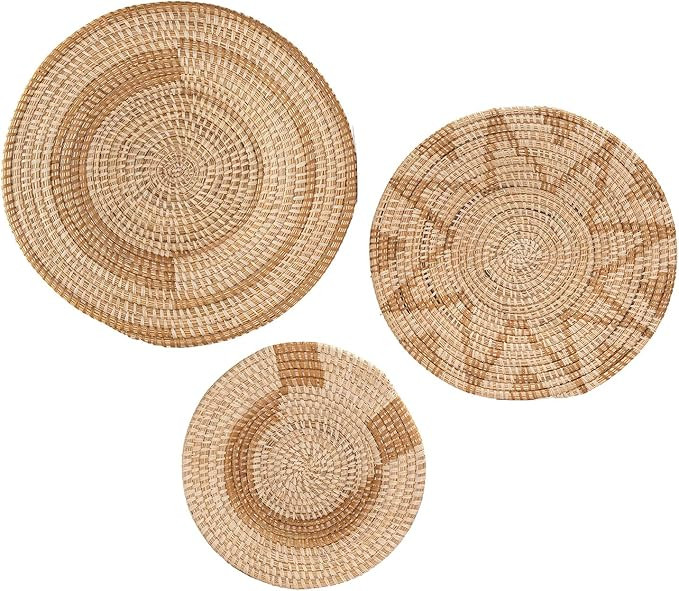All Across Africa Wall Plate Set of 3, Boho Wall Decor, Natural Raffia Hanging Woven Wall Basket ... | Amazon (US)