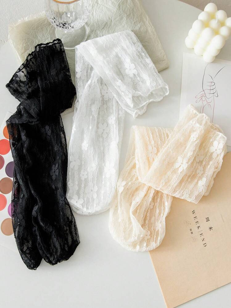 3pairs Women Flower Lace Sweet Style Crew Socks, For Summer | SHEIN
