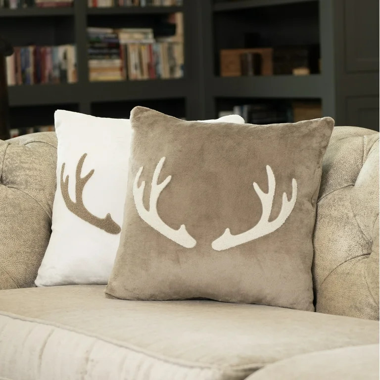 Mainstays 18" x 18" Decorative Antler Pillow, Tan, (1 Count), Adult | Walmart (US)