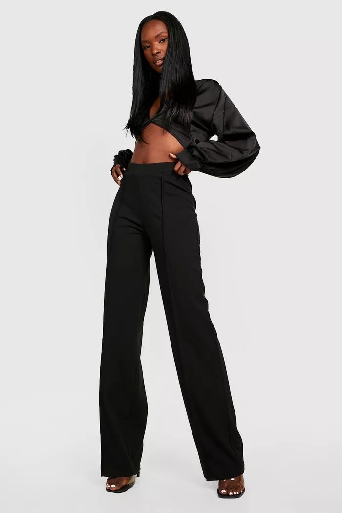 High Waisted Pin Tuck Wide Full Length Trousers | Boohoo.com (UK & IE)