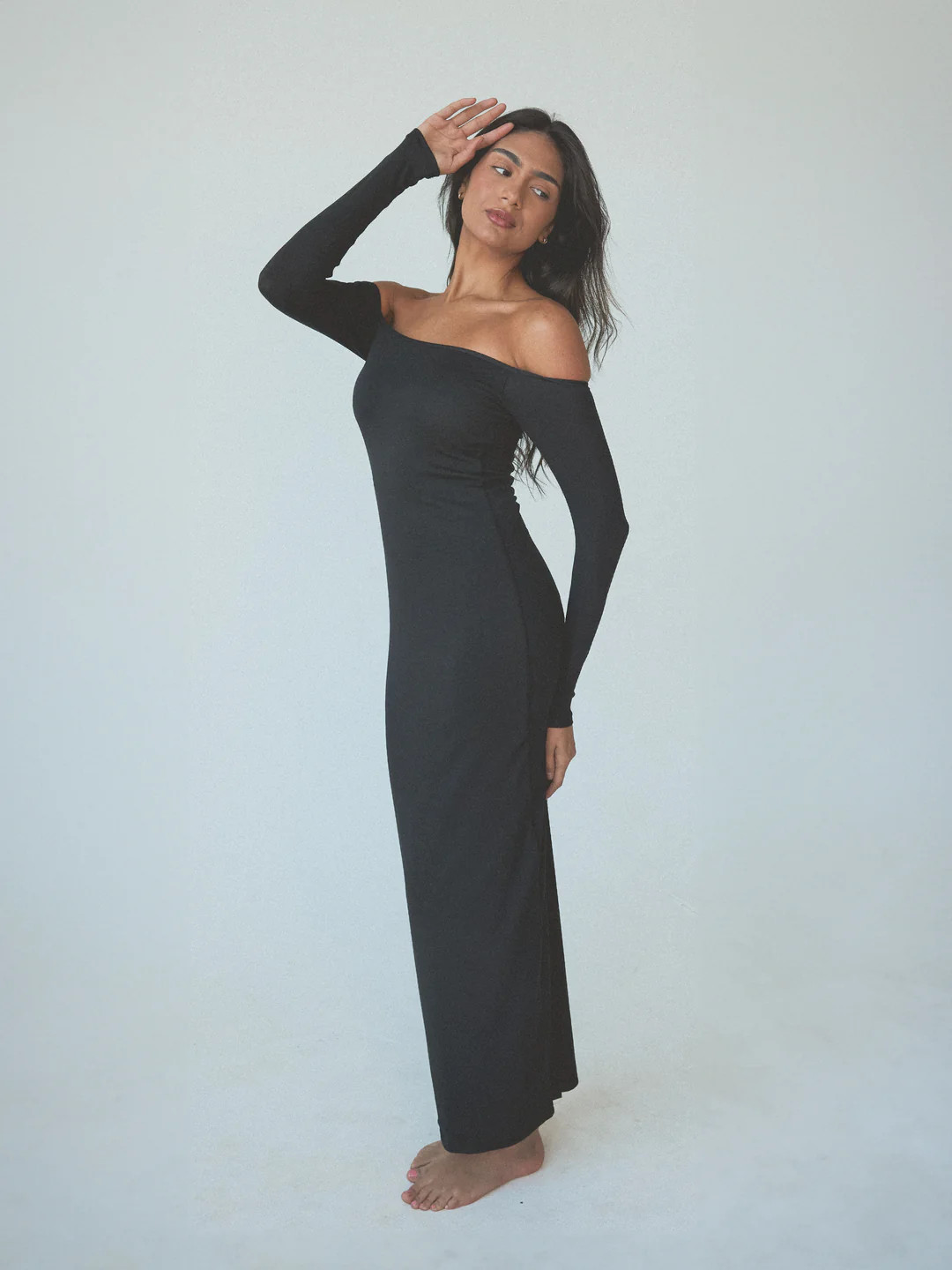 Long Sleeve Off The Shoulder Maxi Brami Dress | Klassy