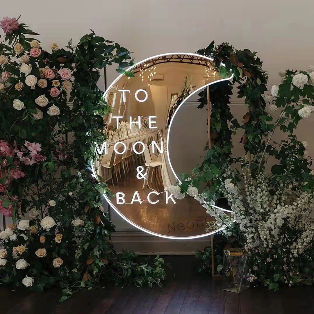 To the Moon and Back Neon Sign, Moon Decor Neon Light, Gold Mirror Moon Decor for Home, to the Mo... | Etsy (US)