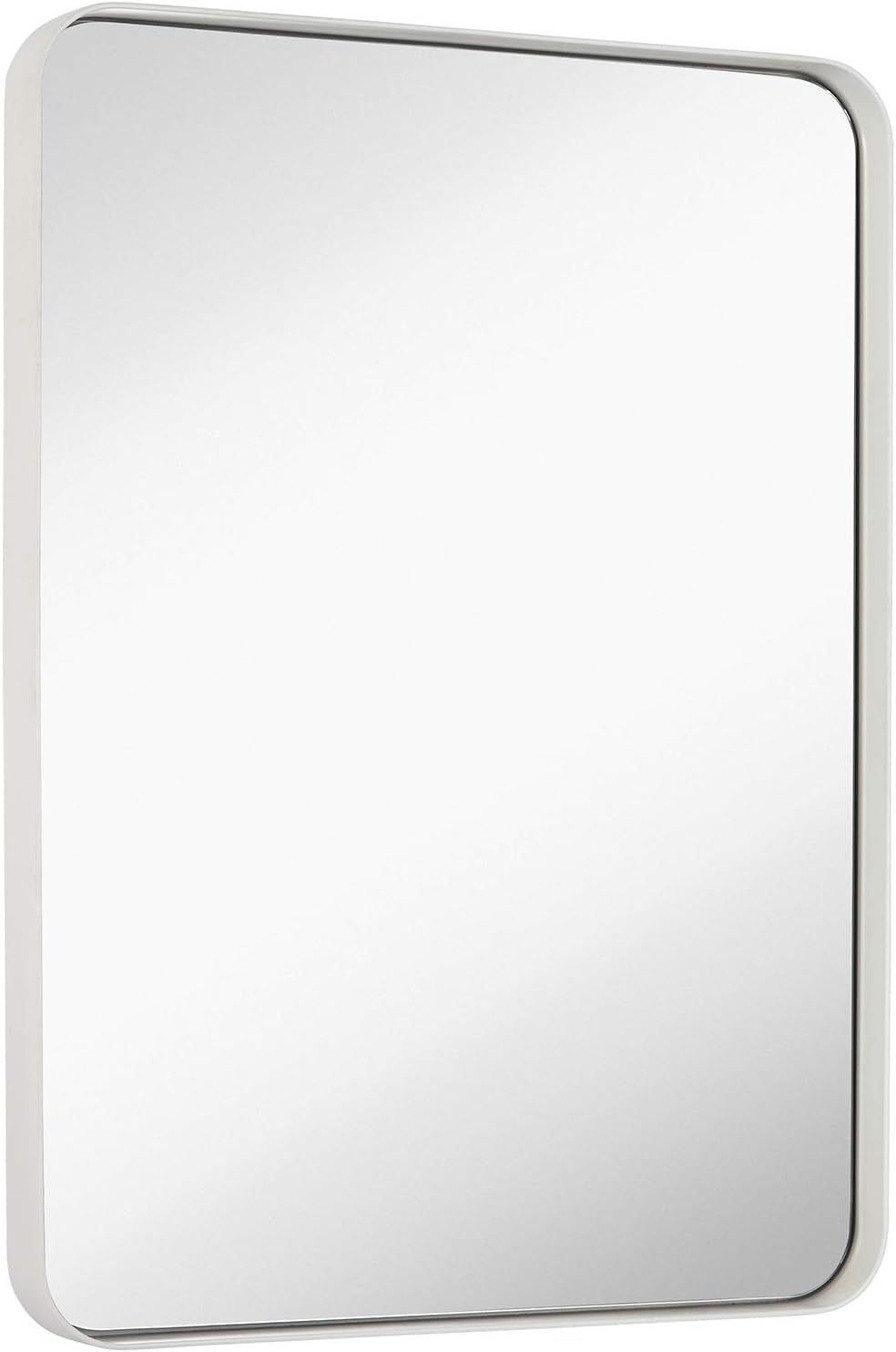 Hamilton Hills Contemporary White Metal Wall Mirror | Glass Panel White Framed Rounded Corner Dee... | Amazon (US)