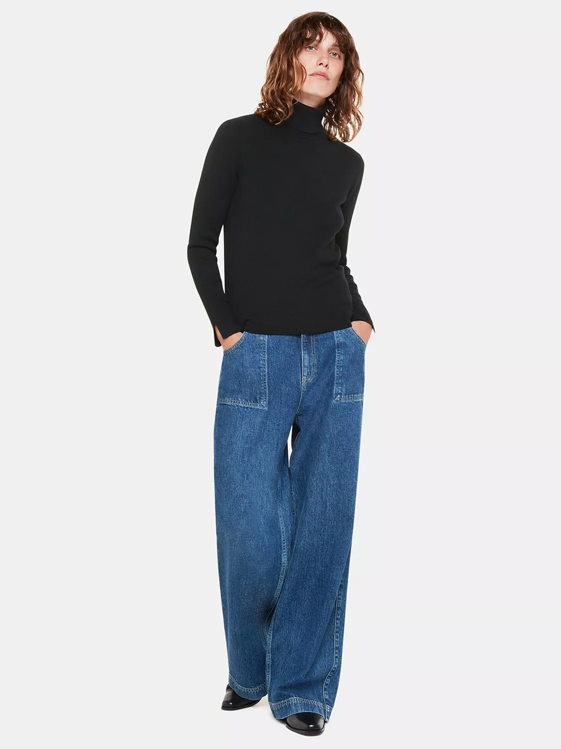 Whistles Maja Knitted Roll Neck Jumper, Black | John Lewis (UK)