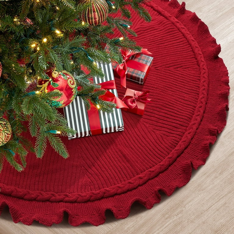Ayieyill 48 inches Red Christmas Tree Skirt, Knitted Thick Rustic Xmas Tree Skirt Christmas Decor... | Walmart (US)