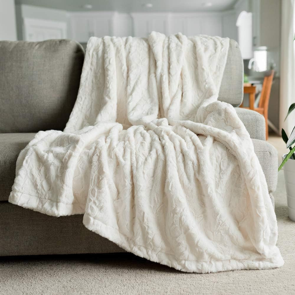 Softest Warm Elegant Cozy Faux Fur Home Throw Blanket by Graced Soft Luxuries (Solid Ivory, Large... | Amazon (US)