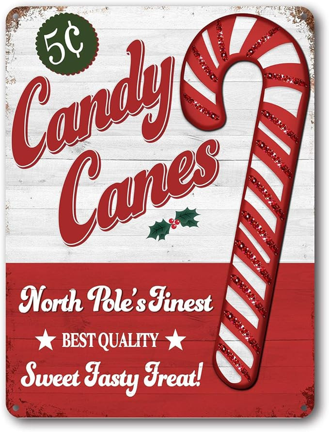 Christmas Decor Signs Farmhouse Decorative Red Vintage Wall Decorations - Candy Canes 7.9x11.8 In... | Amazon (US)