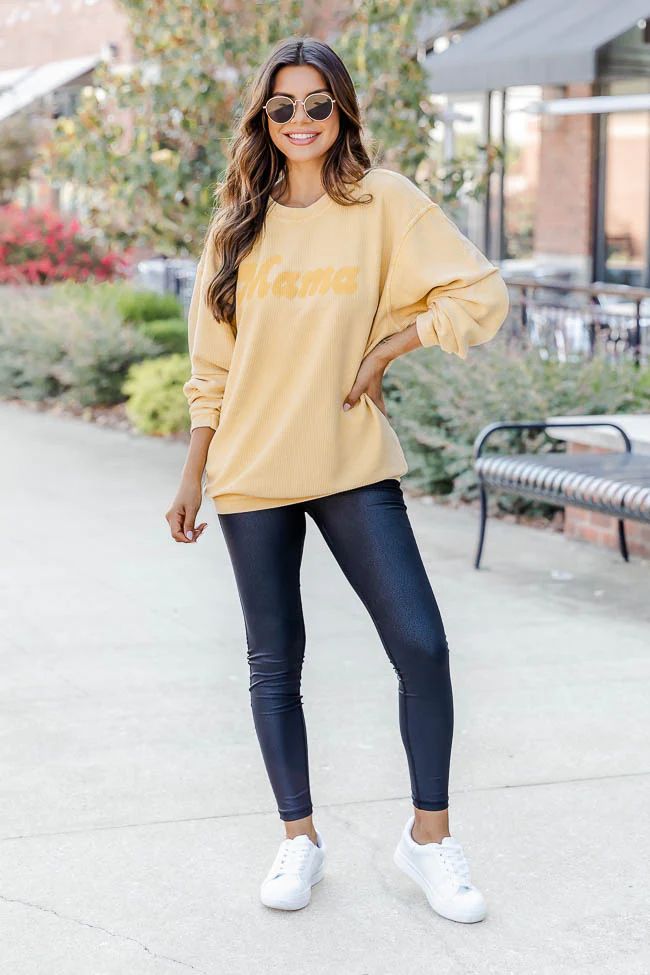 Mama Script Gold Corded Graphic Sweatshirt | Pink Lily