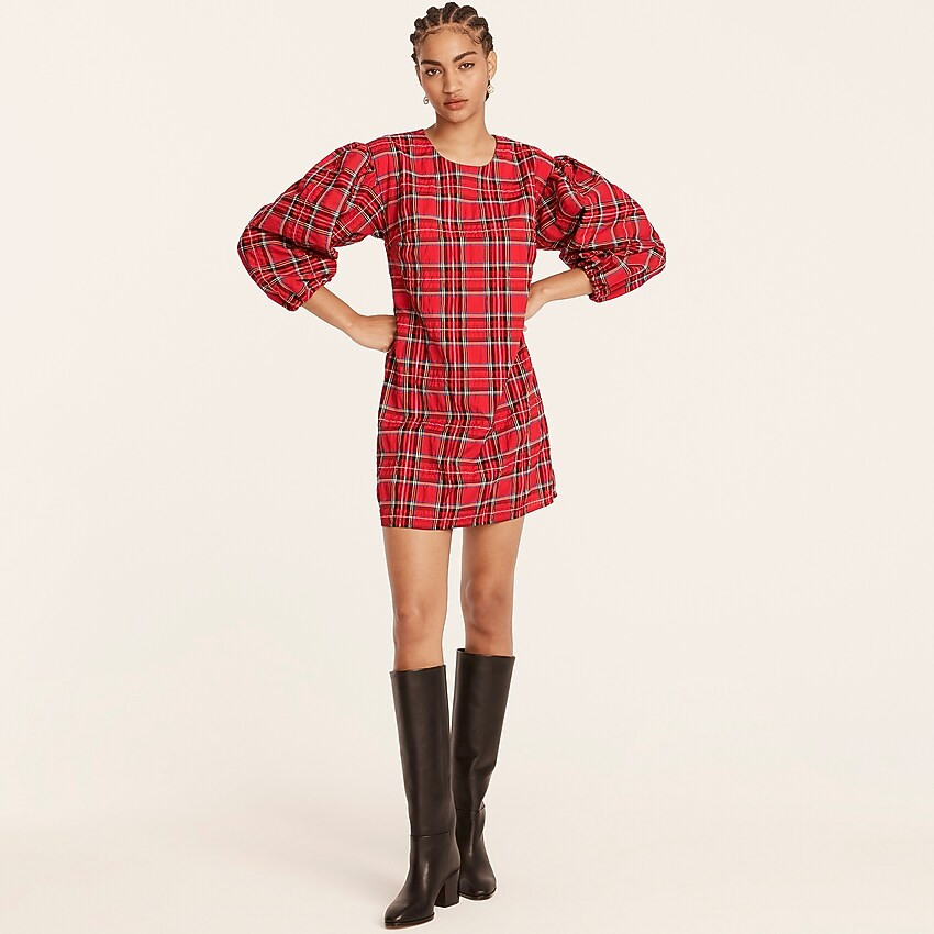 Puff-sleeve dress in Good Tidings plaid | J. Crew US