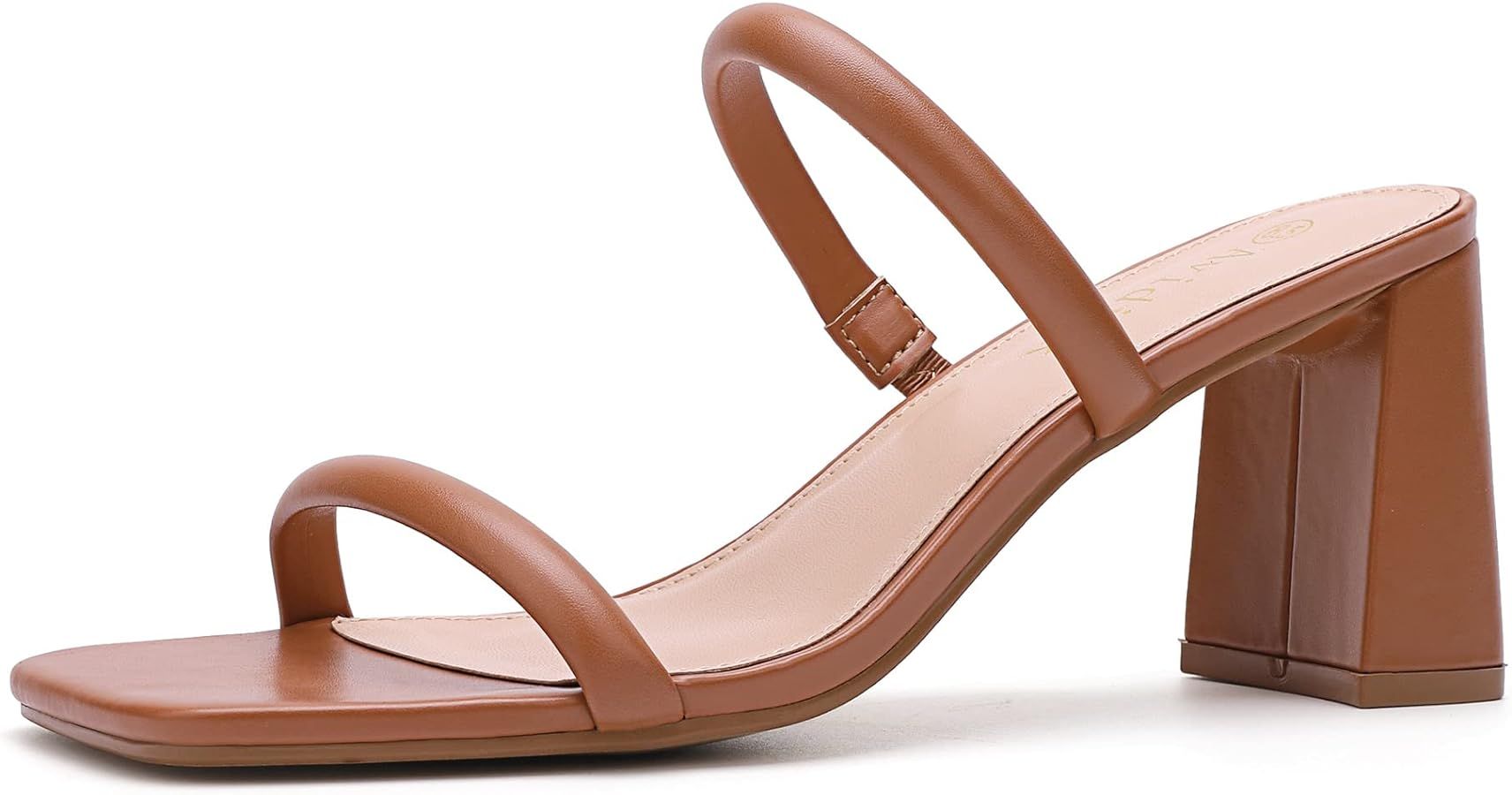 Avidirk Women's Square Open Toe Heeled Sandals Two Strap Mules Slip On Block Chunky Mid Heels San... | Amazon (US)