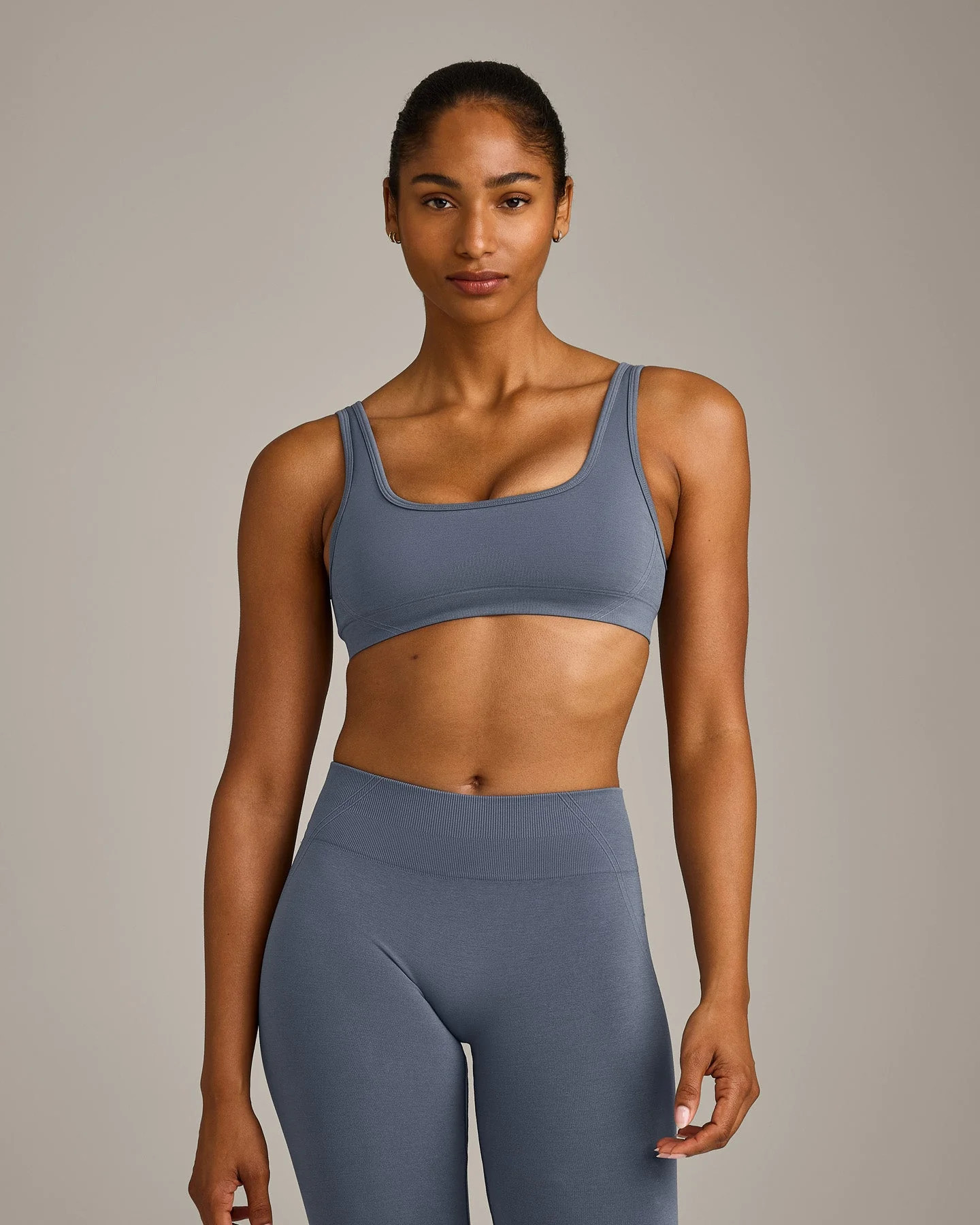 EffortlessLift™ Square Neck Sports Bra with Grey Logo 
 Light Granite Blue | Oner Active (UK / US)
