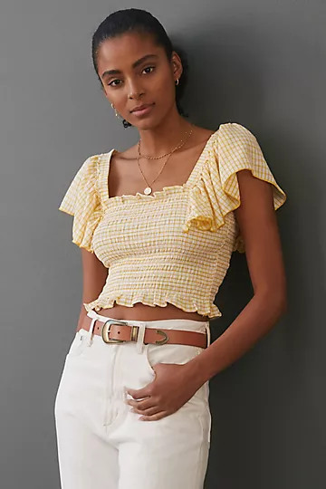 Maeve Crinkle Gingham Smocked Top | Anthropologie (US)