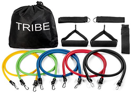 Tribe 11pc Resistance Band Set - with Door Anchor, Handles, Ankle Straps - Stackable Up To 80lbs | Amazon (US)