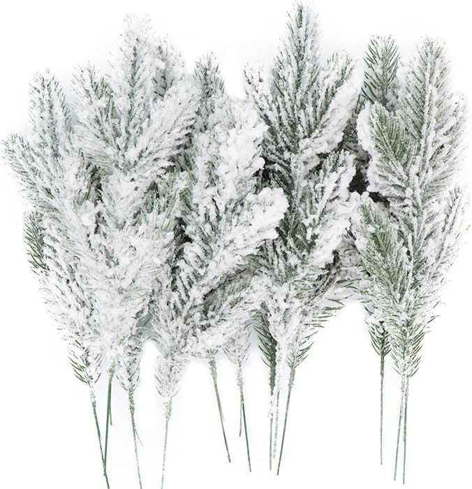 12Pcs Snowy Artificial Pine Needles - Branches Twigs 10.6" Frosted Pine Picks Greenery Stems for ... | Amazon (US)
