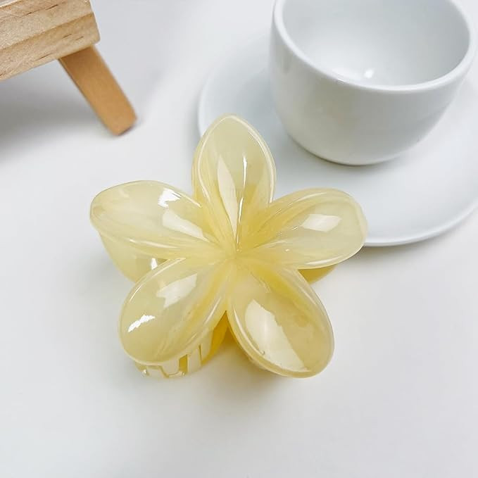 Creamy Yellow Hawaiian Flower Claw, Preppy Flower, Plumeria Clip, Hibiscus Claw for Women, Large ... | Amazon (US)