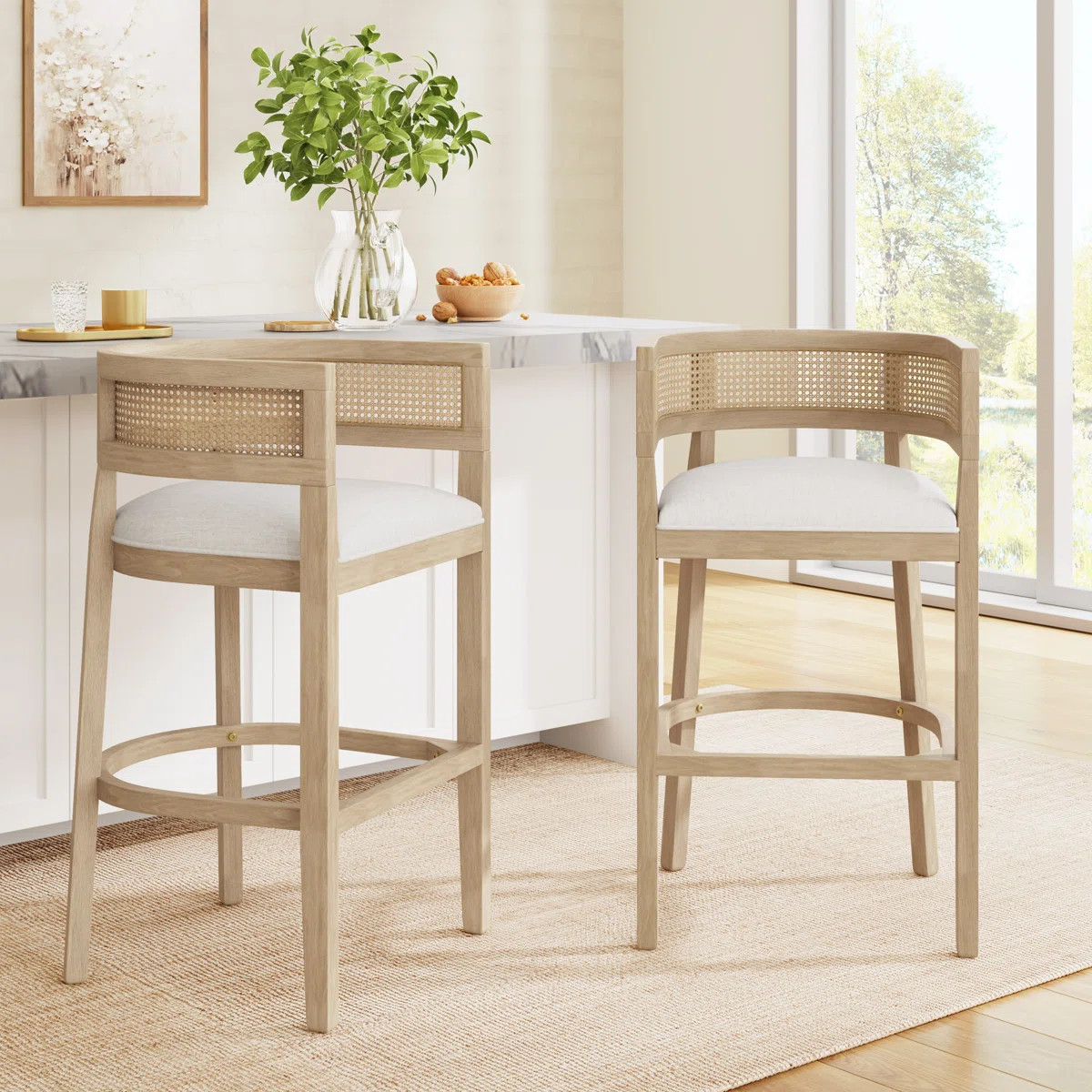 Oech Rubberwood Upholstered Bar Stools (Set of 2) | Wayfair North America