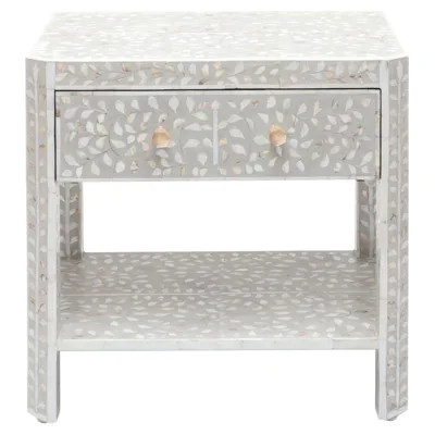 Hessa Modern Classic Grey Floral Nightstand - 24 | Kathy Kuo Home