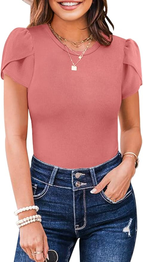 MIHOLL Women's Short Sleeve Shirt Round Neck Summer Casual Blouses Tops | Amazon (US)