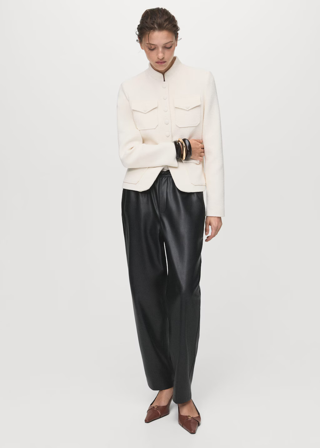 Faux-leather pants with elastic waist black - Woman - 3XL - MANGO | Mango (US/MX/AU)