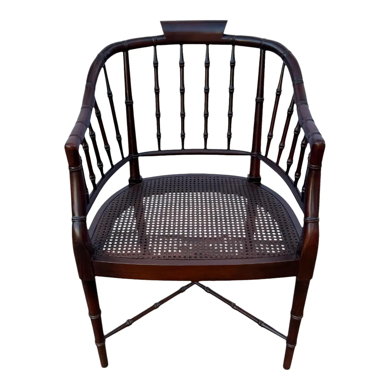 Vintage Century Furniture Faux Bamboo Caned Seat Regency Style Tub Chair | Chairish