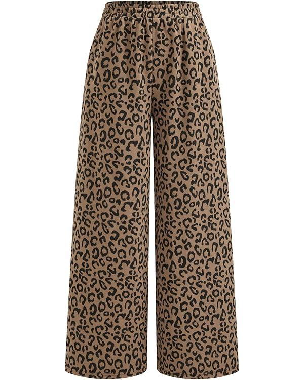 CIDER Women Leopard Print Wide Leg Lounge Pants Sweatpants Elastic Waist Casual Trousers with Poc... | Amazon (US)