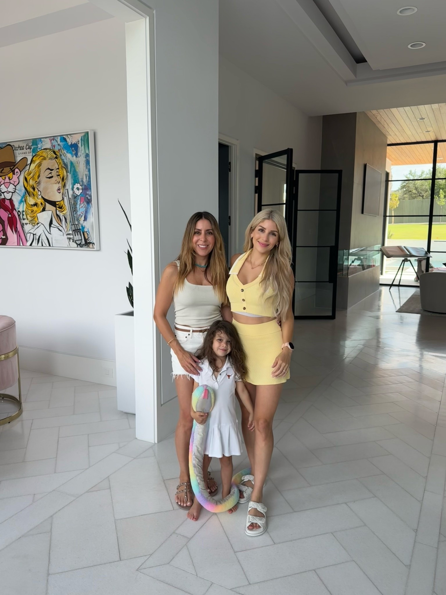 I absolutely love this yellow knit set! It’s on the thinner side and skirt has shorts underneath - I’m seeing a size small and you will need a halter bra to wear with this top