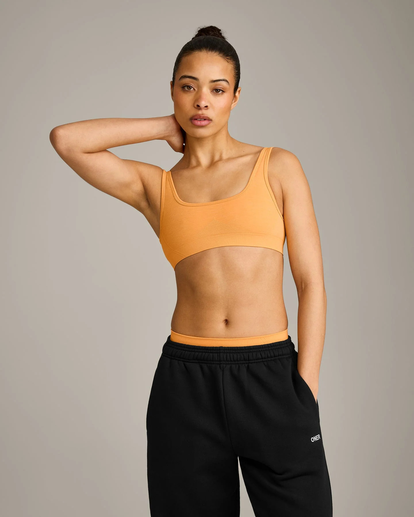 EffortlessLift\u2122 Square Neck Sports Bra with Gray Logo | Powdered Orange | Oner Active (UK / US)