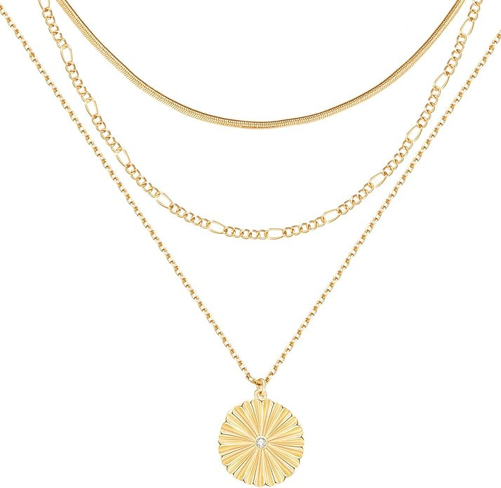 LANE WOODS Gold Layered Necklaces for Women Girls Dainty Layering Coin Lock Eye Snake Pendant Jew... | Amazon (US)