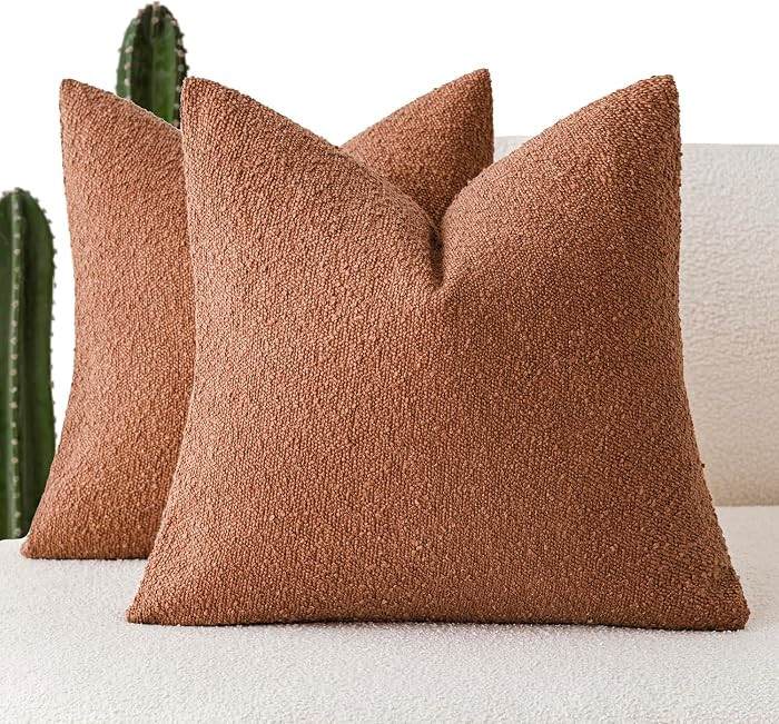 Foindtower Decorative Textured Boucle Throw Pillow Cover 20x20 Burnt Orange | Amazon (US)