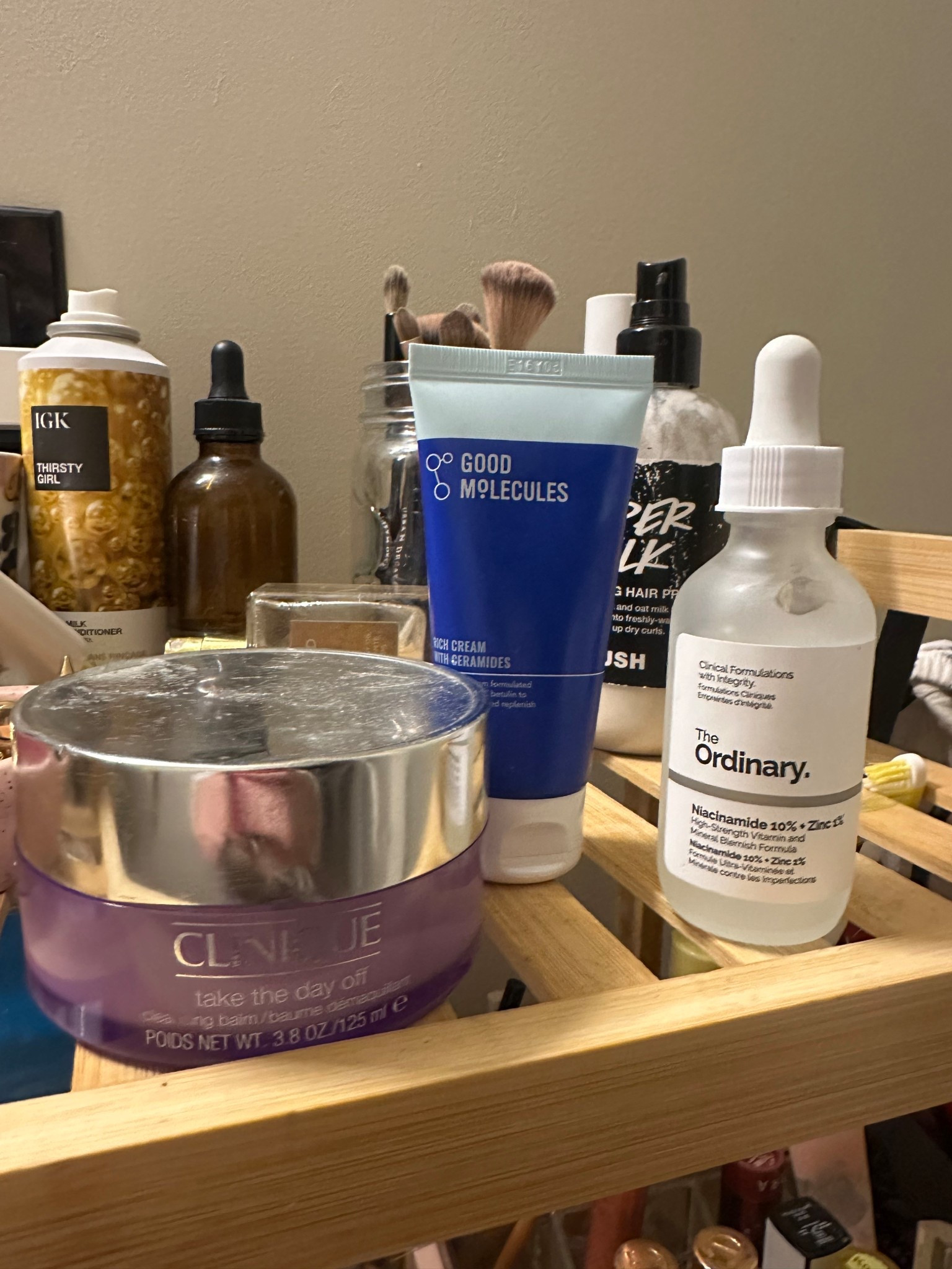 Night time skin care lineup! The Clinique take the day off is my swear by - you’ll never get back to makeup wipes!!! The ordinary is tried and true. Good Molecules must sent me this cream - I like it so far!! Simple skincare is all you rlly need tbh. 