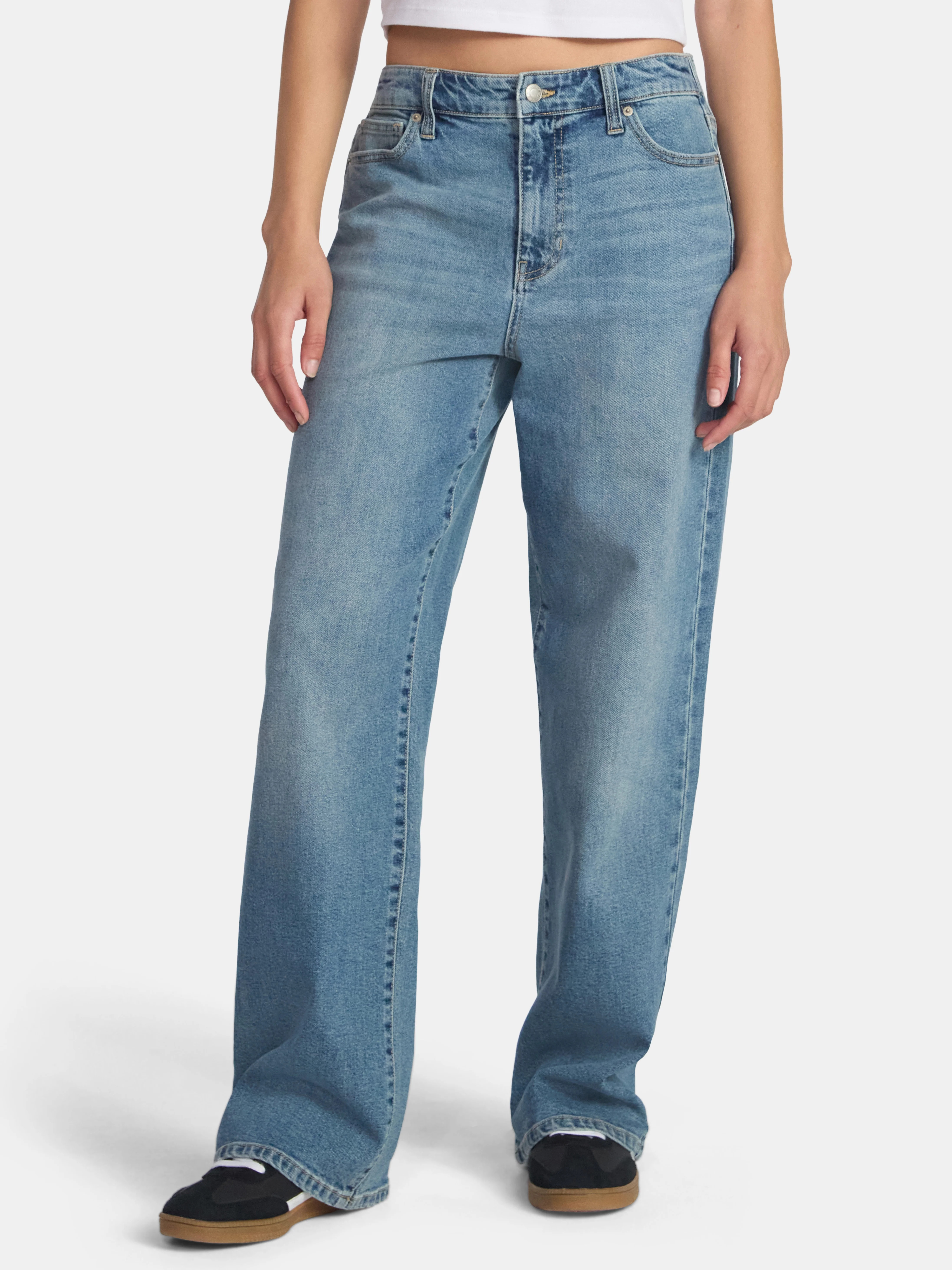 No Boundaries High Rise Baggy Wide Leg Jeans, 32'' Inseam, Women’s and Women's Plus | Walmart (US)