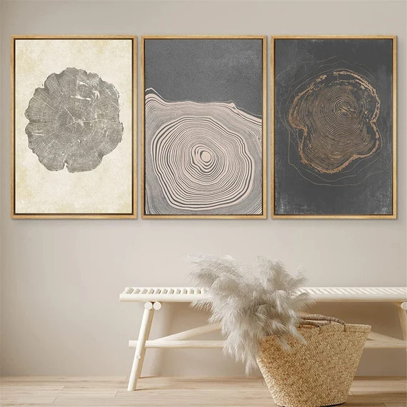 DustinWay Framed Canvas Print Wall Art Set of 3 Pastel Grunge Forest Tree Rings Abstract Illustra... | Etsy (US)