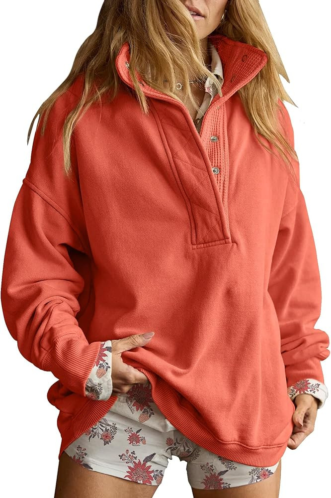 Gacaky Sweatshirt for Women Oversized Casual Long Sleeve Button Henley Neck Pullover Tops Fashion... | Amazon (US)