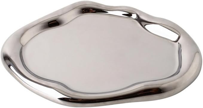 Silver Tray Decorative Vanity Tray Bathroom Tray Jewelry Dish Ceramic Silver Round Plate Holder M... | Amazon (US)