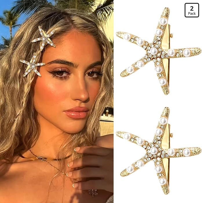 Starfish Hair Clips Bridal Sea Star Pearl Rhinestone Hair Barrettes Mermaid Accessories Glitter B... | Amazon (US)