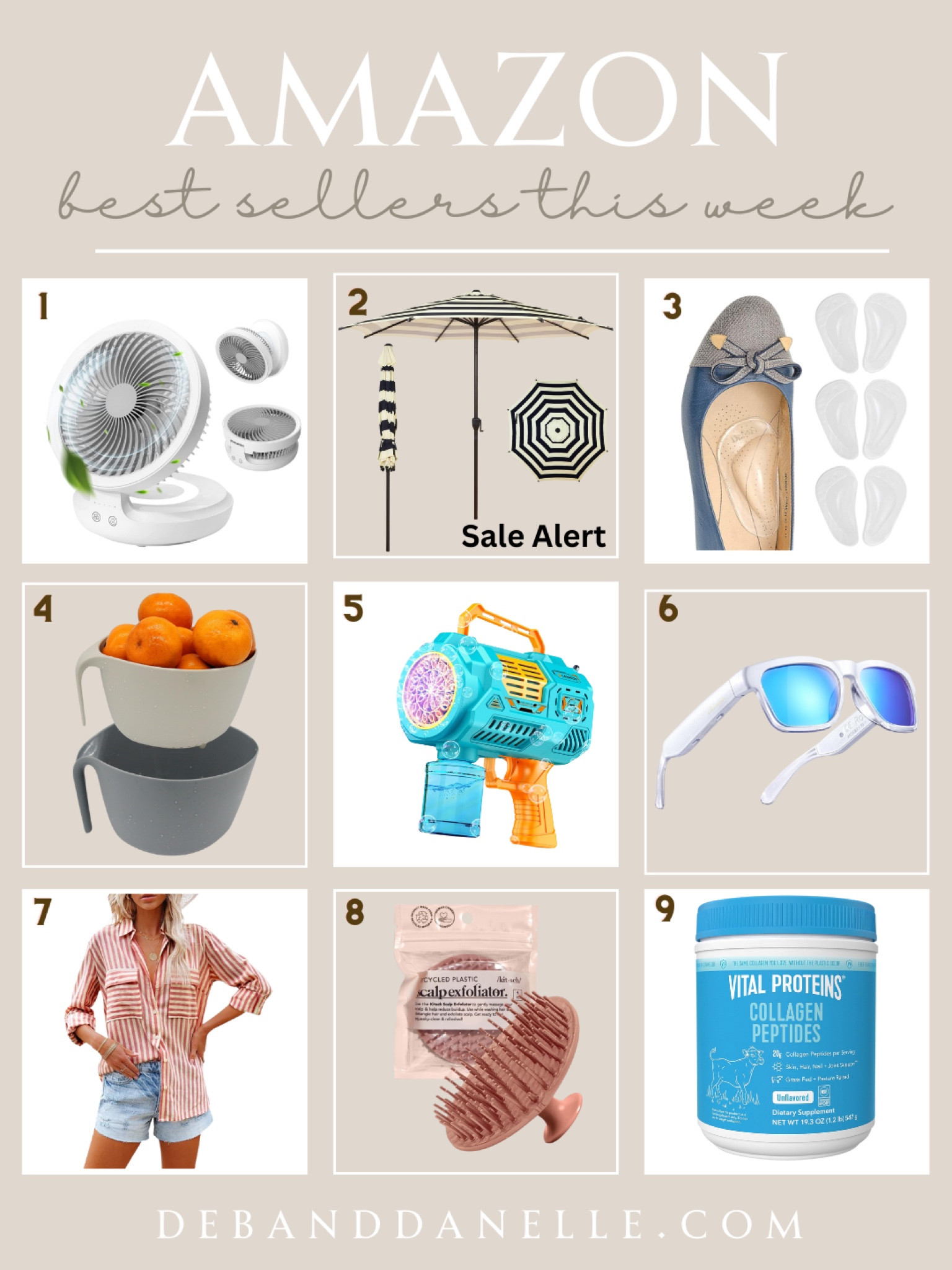 These were our top selling items from Amazon for the last week in June. This included a faded red striped top for the Fourth of July, a bubble blaster for the kiddos, an amazing deal on an outdoor umbrella, and my favorite battery-powered fan for the home. 

#LTKMidsize #LTKSaleAlert #LTKHome