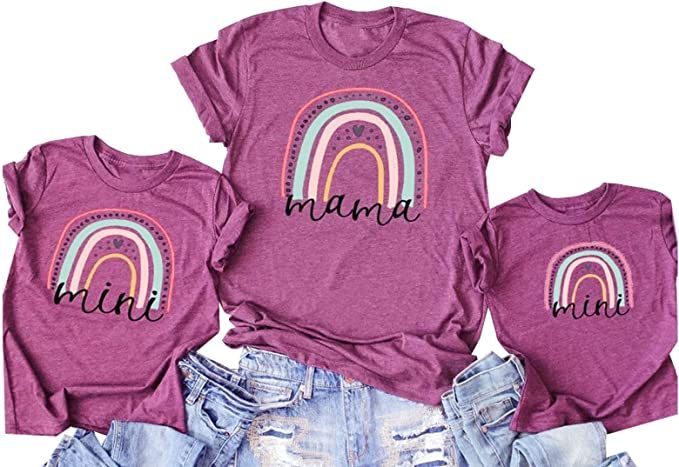 Mama and Mini Rainbow T-Shirt Mommy and Me Shirts Mama Mini Matching Tee Boho Rainbow Shirt Mothe... | Amazon (US)