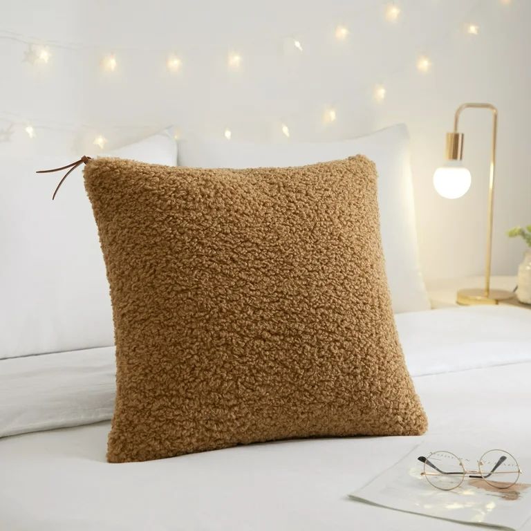 Better Homes & Gardens Teddy Pillow with Chunky Zipper, 20 x 20, Camel, Square, 1 Piece | Walmart (US)