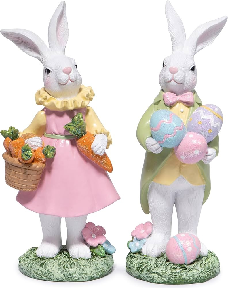 Hodao Easter Bunny Decoration Spring Rabbit Decor Gifts Handcrafted Resin Figurines Colorful and ... | Amazon (US)